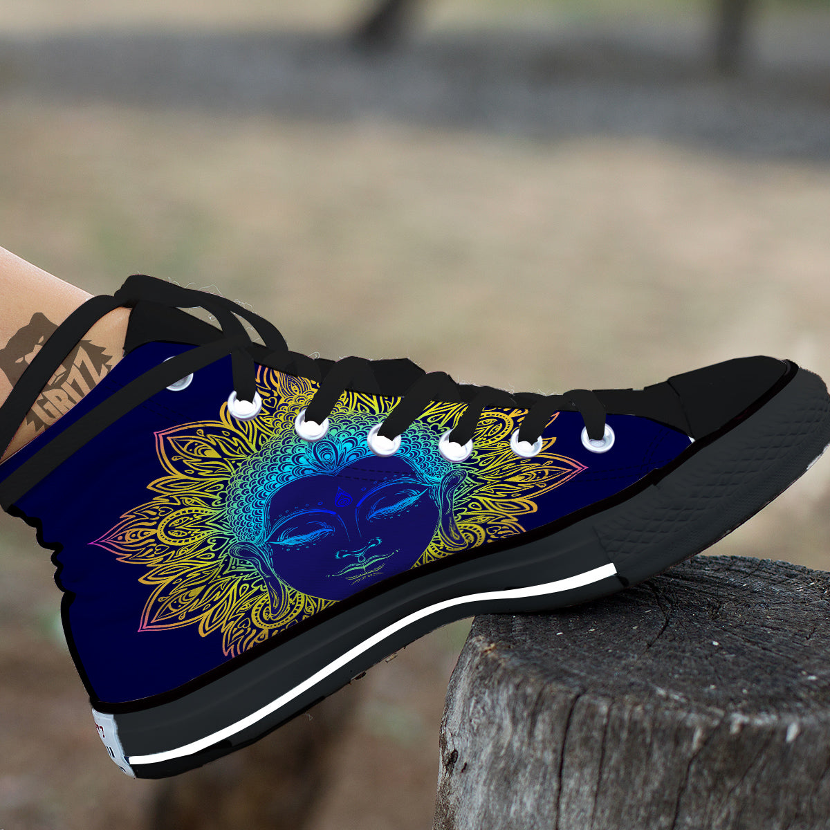 Mandala Buddha Colorful Print Black High Top Shoes-grizzshop