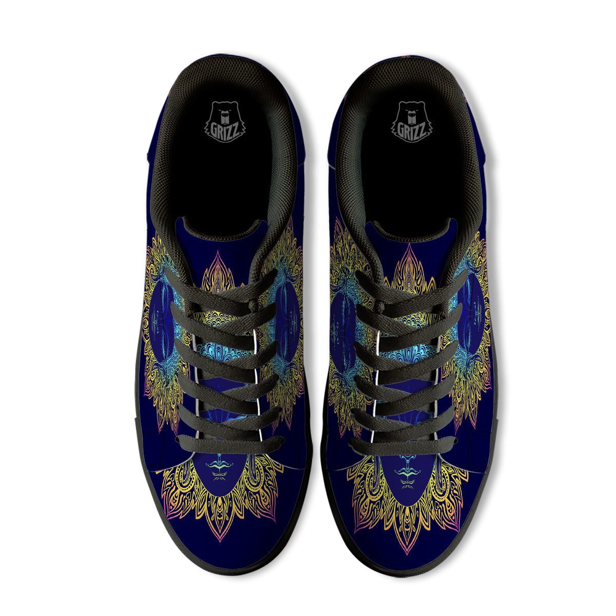 Mandala Buddha Colorful Print Black Low Top Sneakers-grizzshop