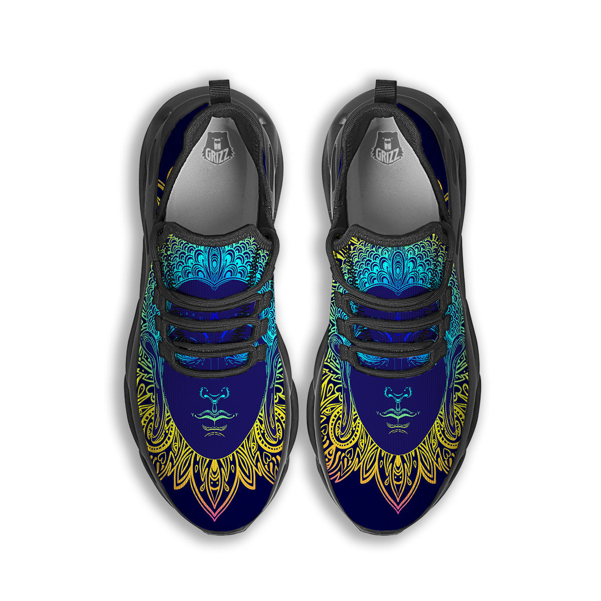 Mandala Buddha Colorful Print Black Running Shoes-grizzshop