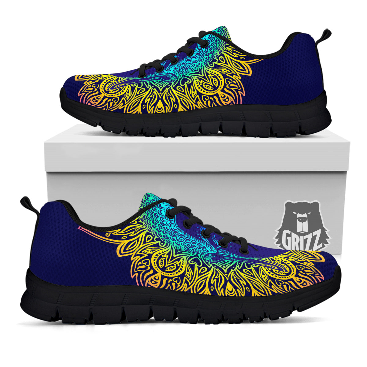 Mandala Buddha Colorful Print Black Sneaker-grizzshop