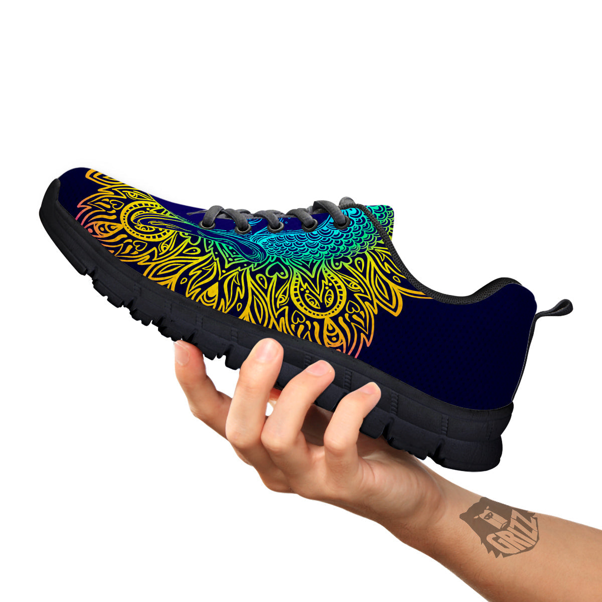 Mandala Buddha Colorful Print Black Sneaker-grizzshop