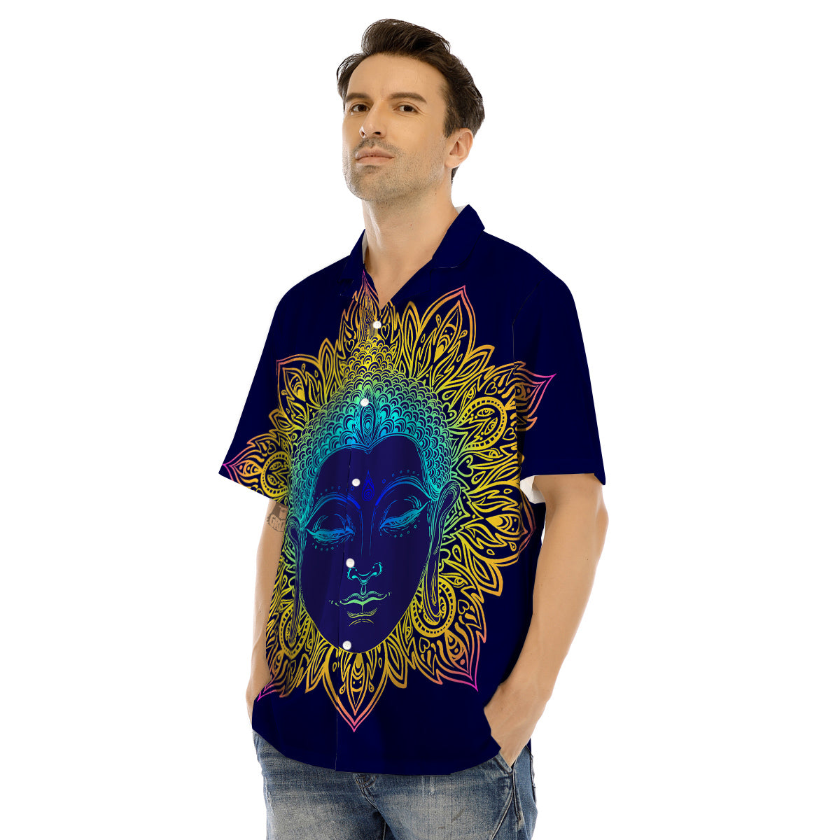 Mandala Buddha Colorful Print Men's Hawaiian Shirt-grizzshop