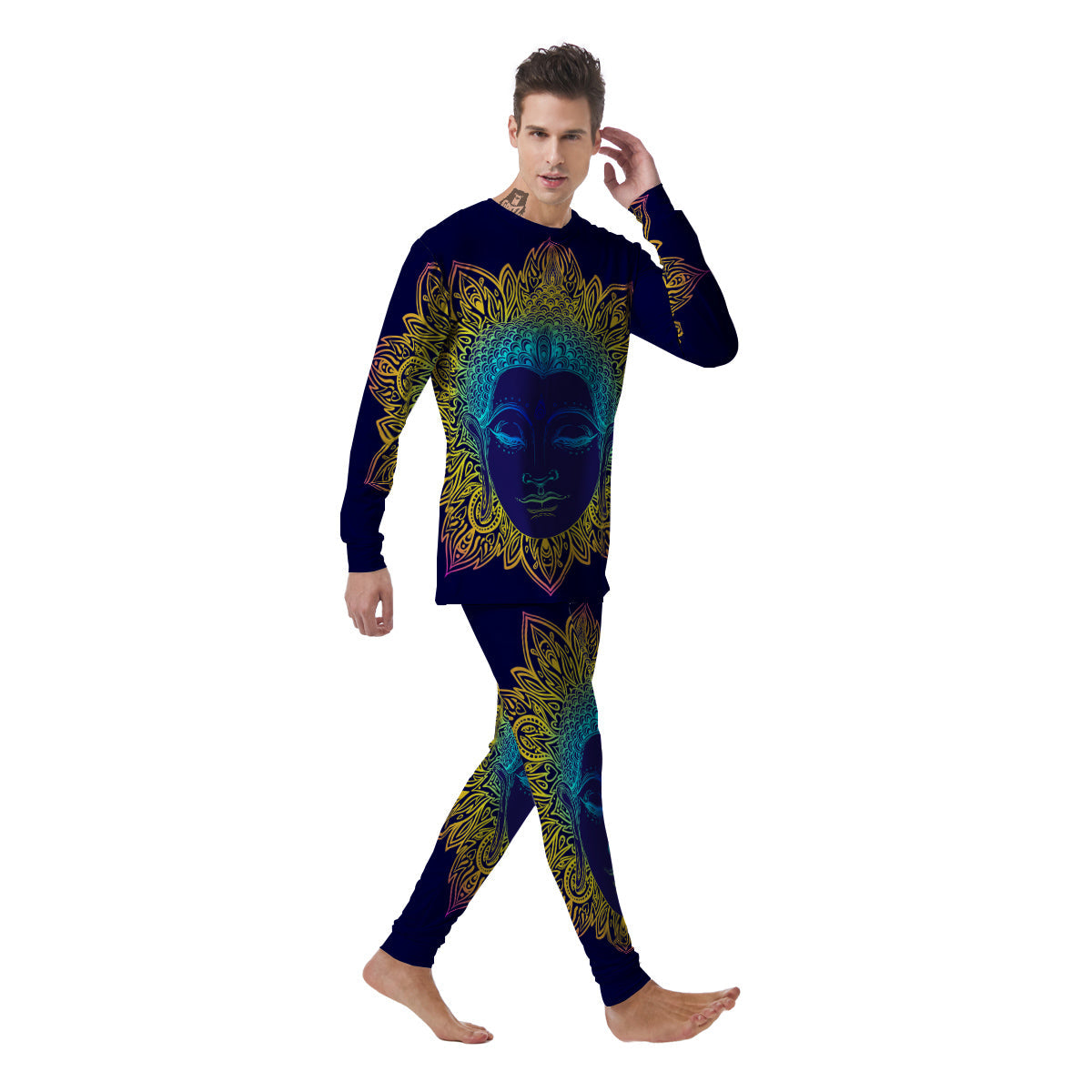 Mandala Buddha Colorful Print Men's Pajamas-grizzshop
