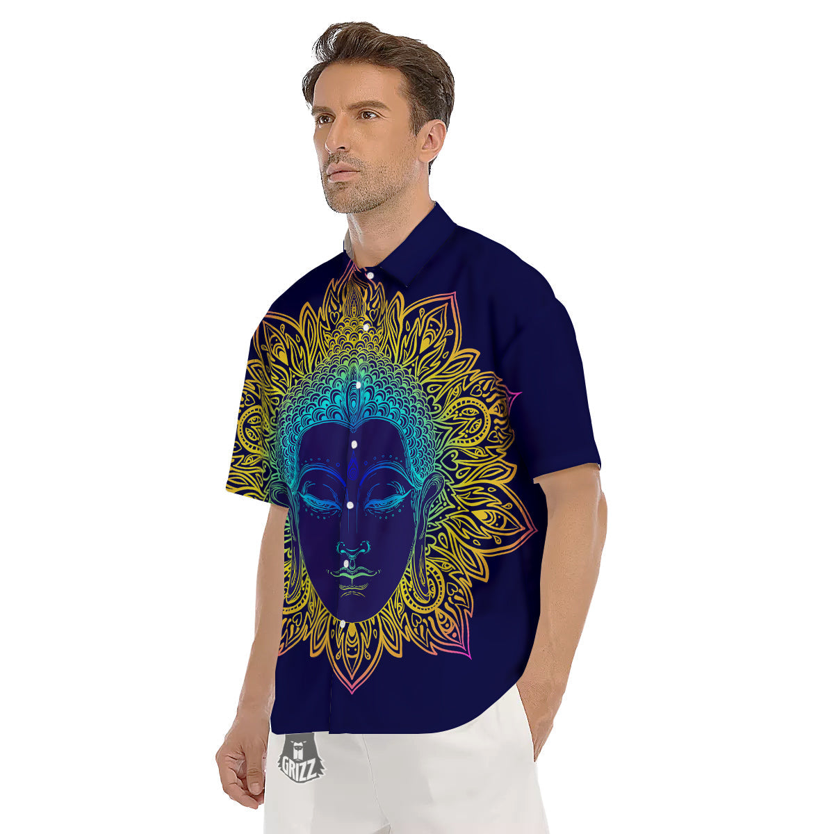 Mandala Buddha Colorful Print Men's Short Sleeve Shirts-grizzshop