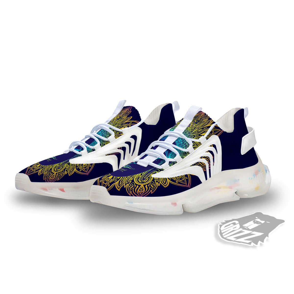 Mandala Buddha Colorful Print White Gym Shoes-grizzshop