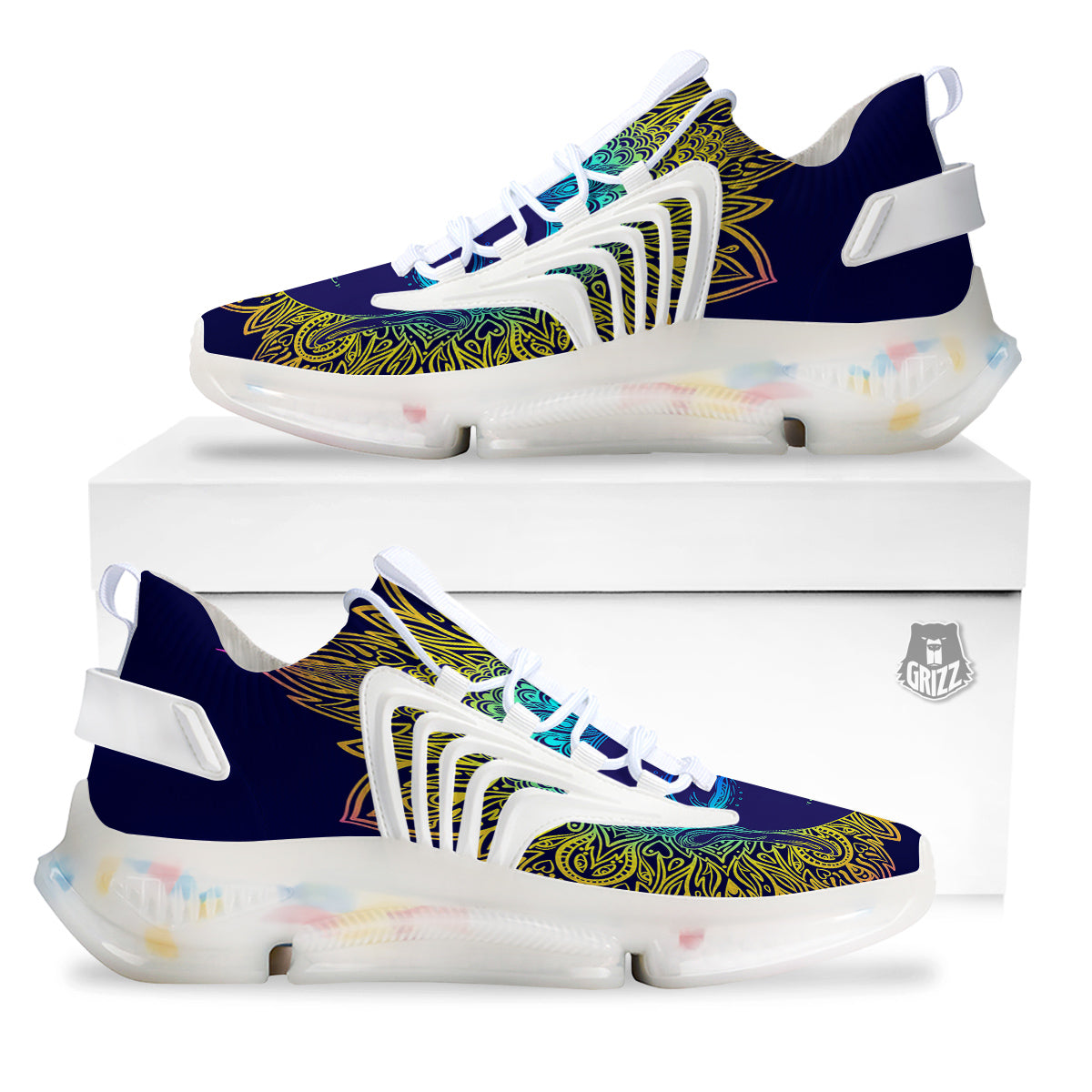Mandala Buddha Colorful Print White Gym Shoes-grizzshop