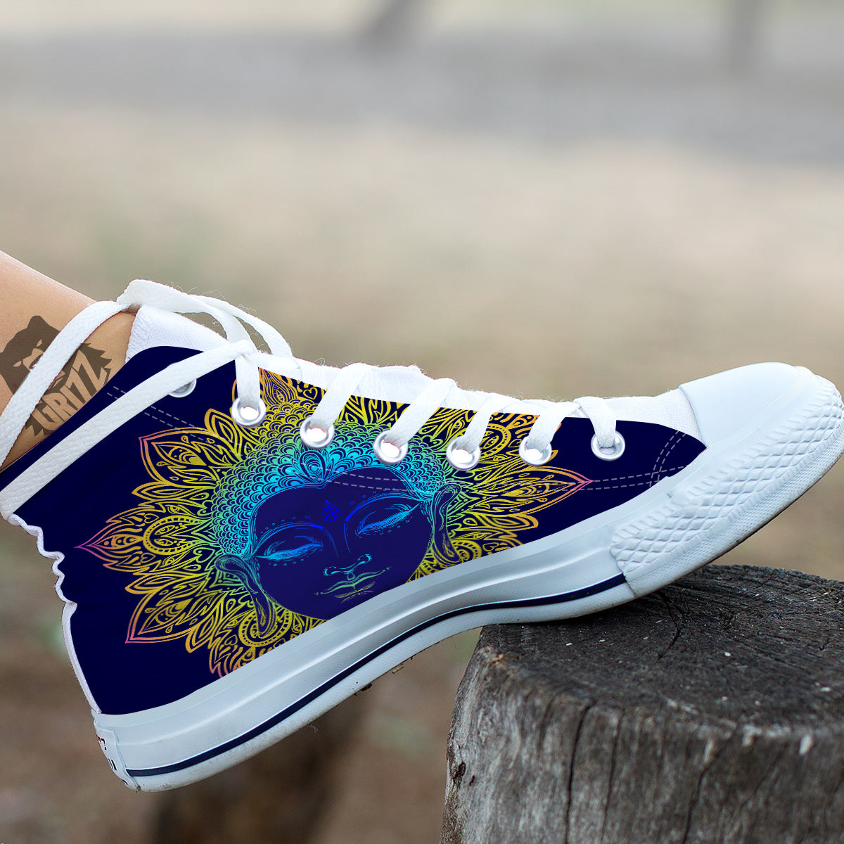 Mandala Buddha Colorful Print White High Top Shoes-grizzshop