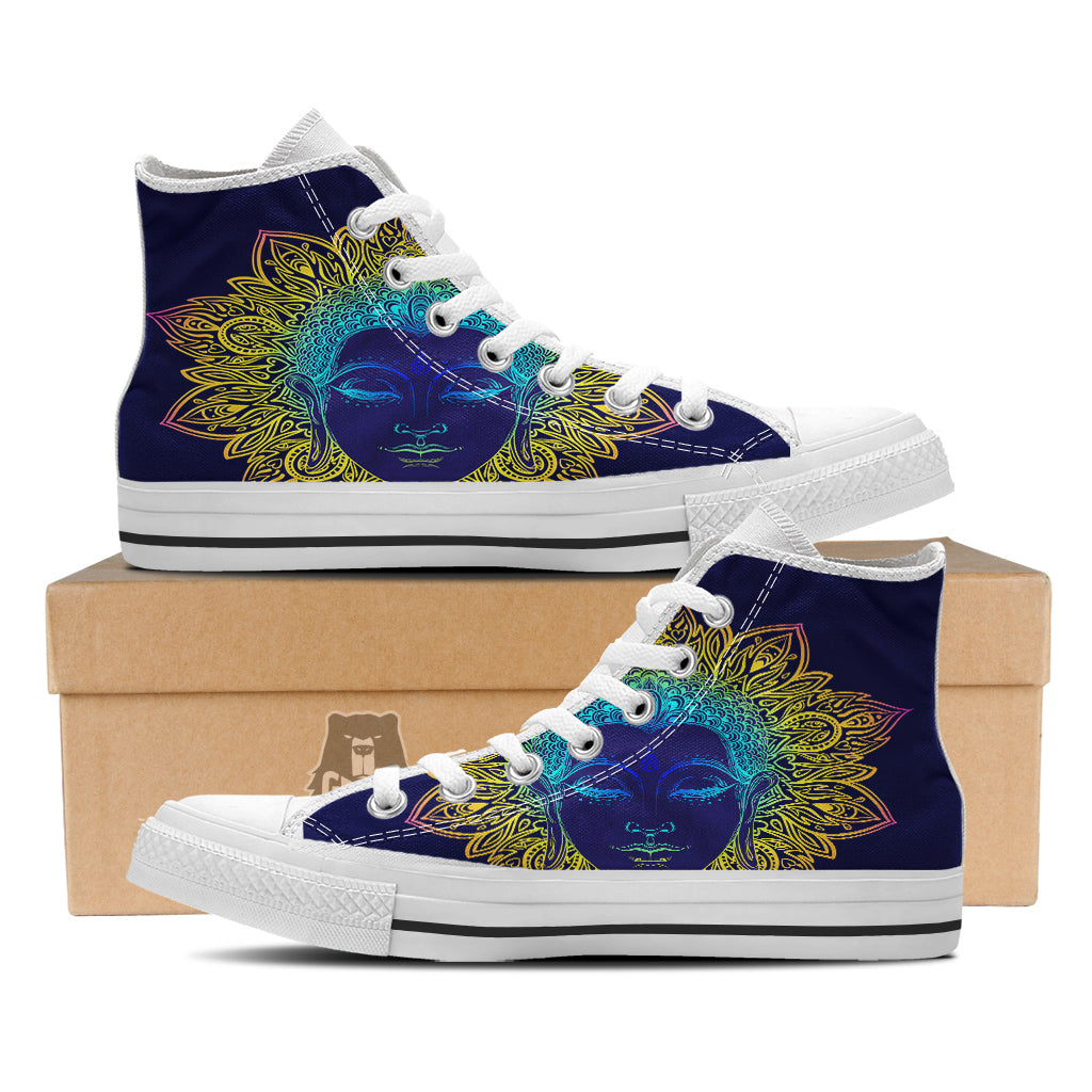 Mandala Buddha Colorful Print White High Top Shoes-grizzshop