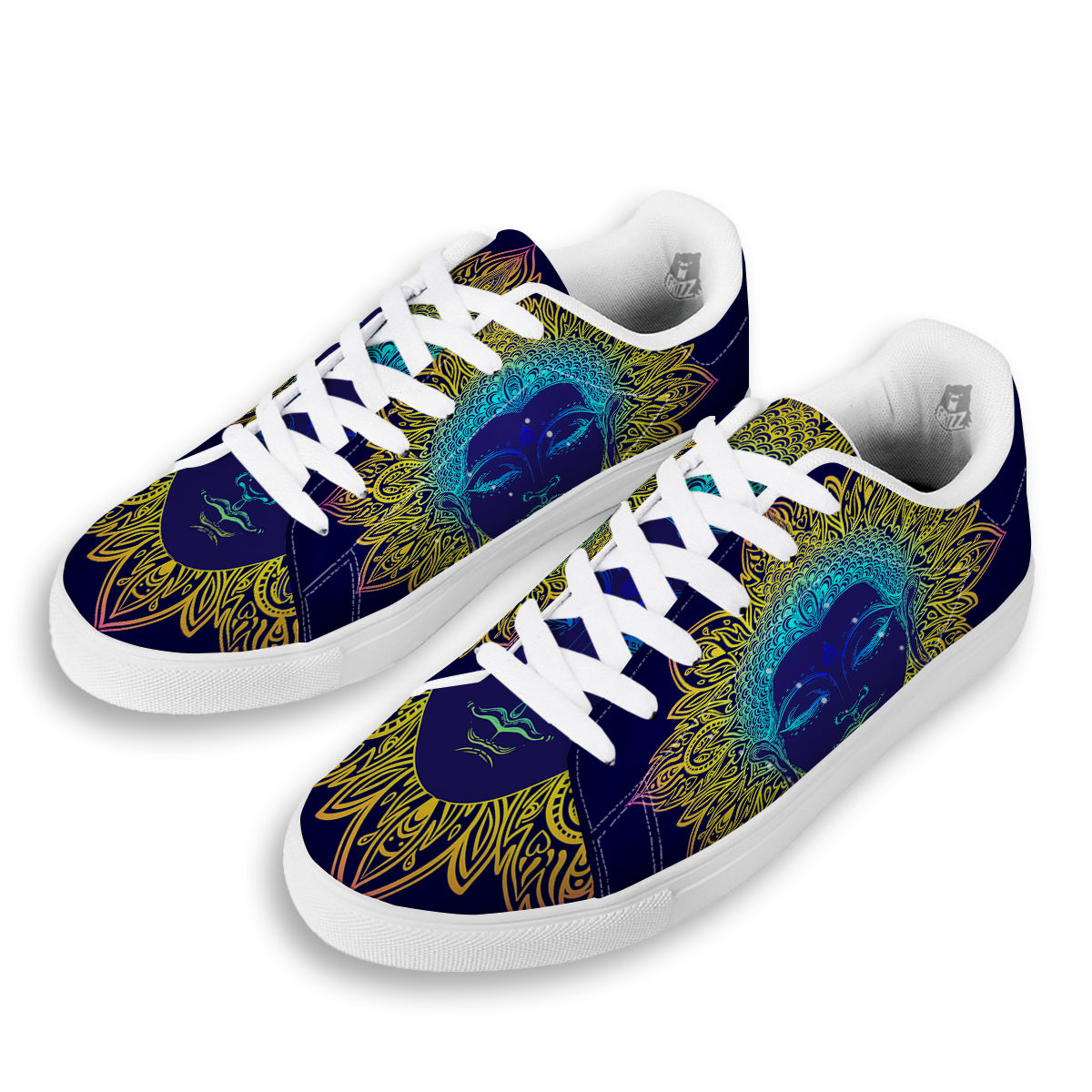 Mandala Buddha Colorful Print White Low Top Sneakers-grizzshop