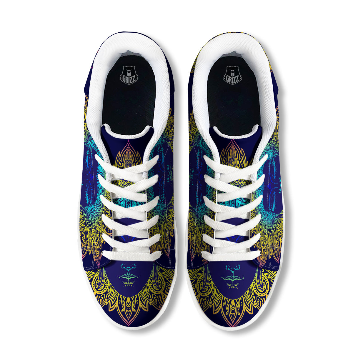 Mandala Buddha Colorful Print White Low Top Sneakers-grizzshop