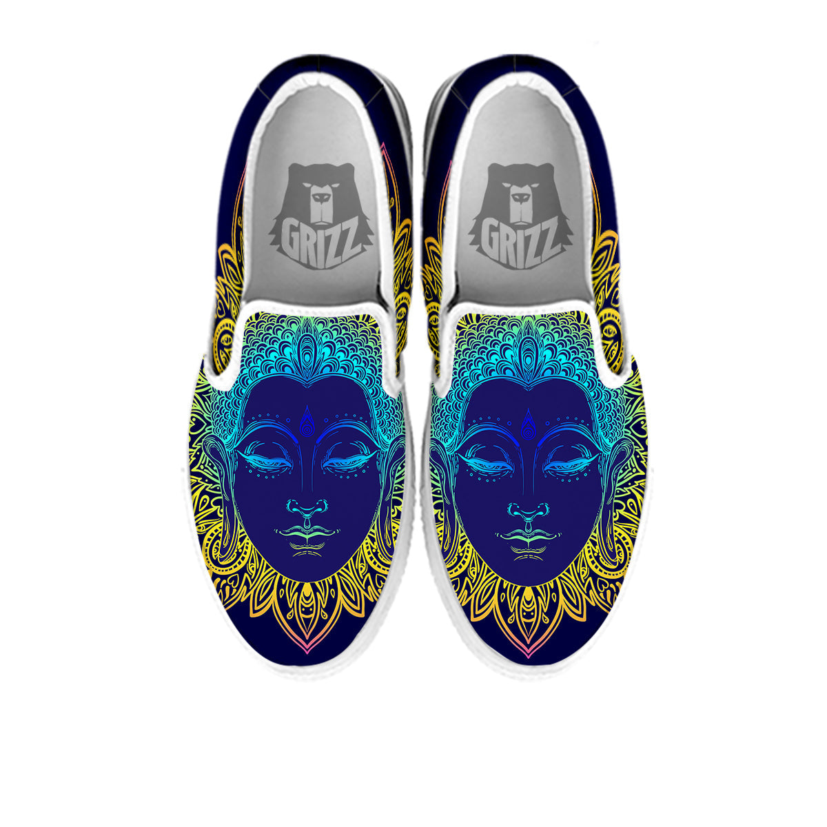 Mandala Buddha Colorful Print White Slip On Shoes-grizzshop