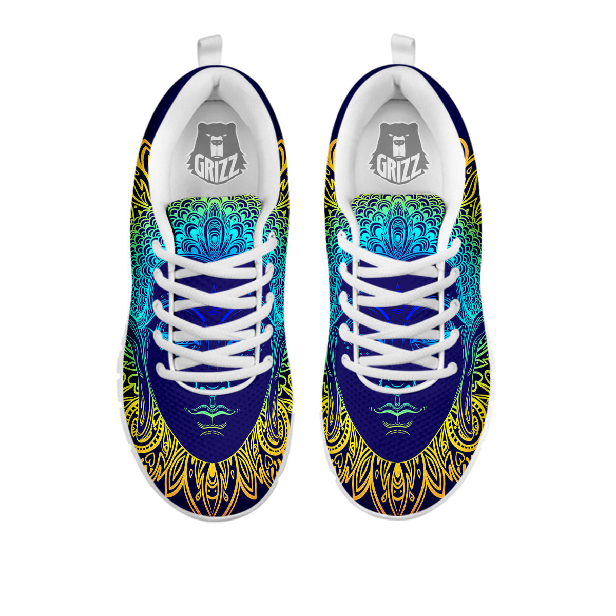 Mandala Buddha Colorful Print White Sneaker-grizzshop