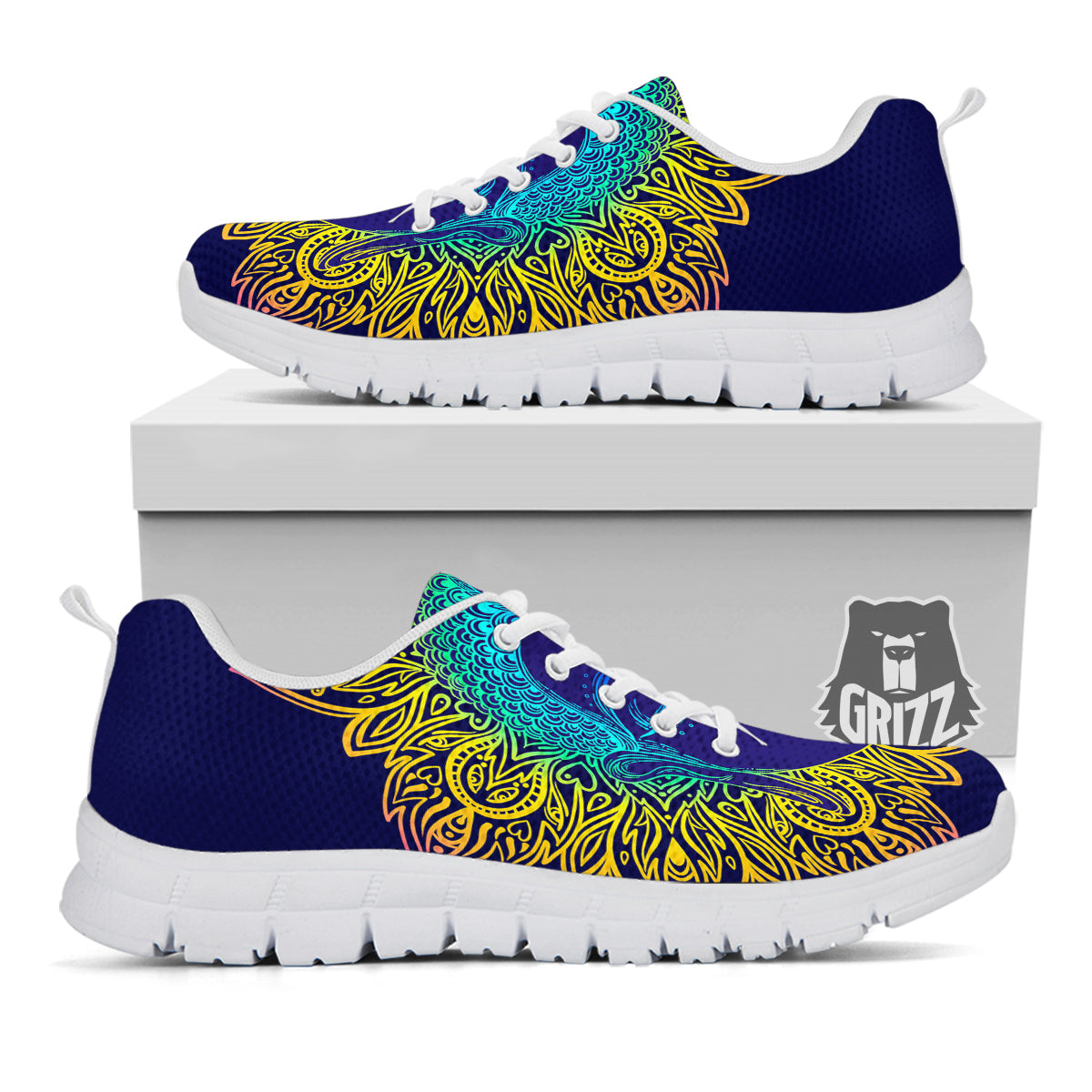 Mandala Buddha Colorful Print White Sneaker-grizzshop