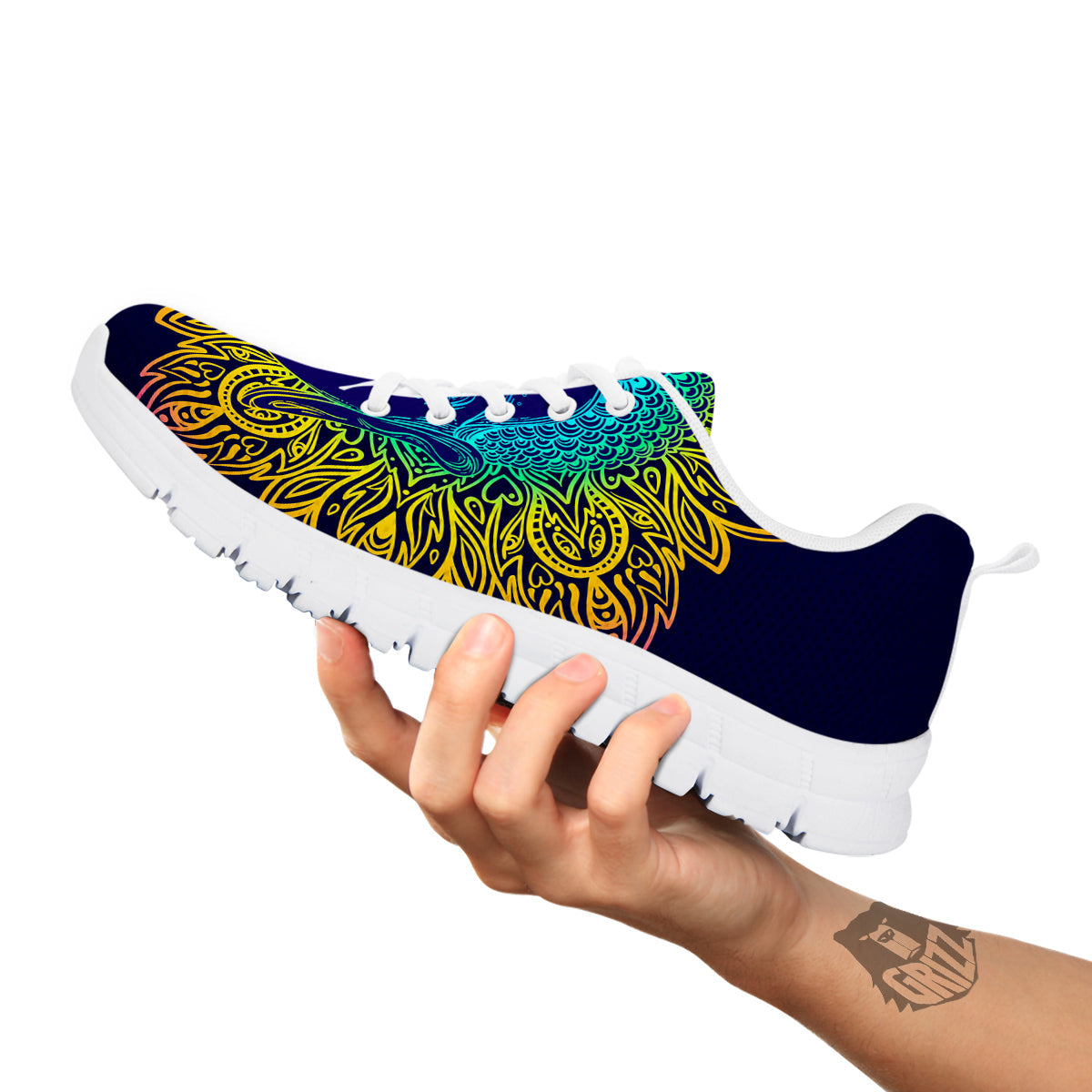 Mandala Buddha Colorful Print White Sneaker-grizzshop