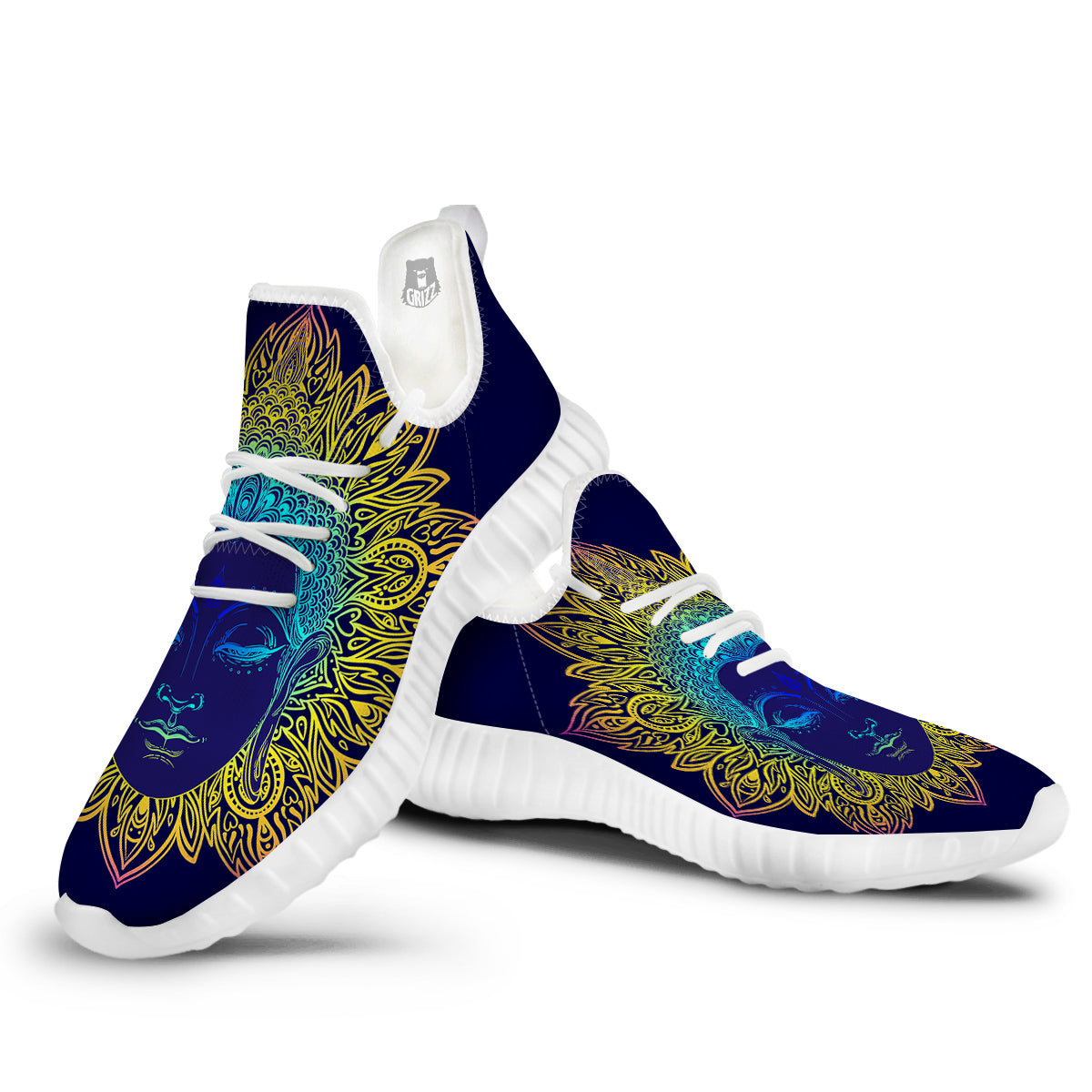 Mandala Buddha Colorful Print White Walking Shoes-grizzshop