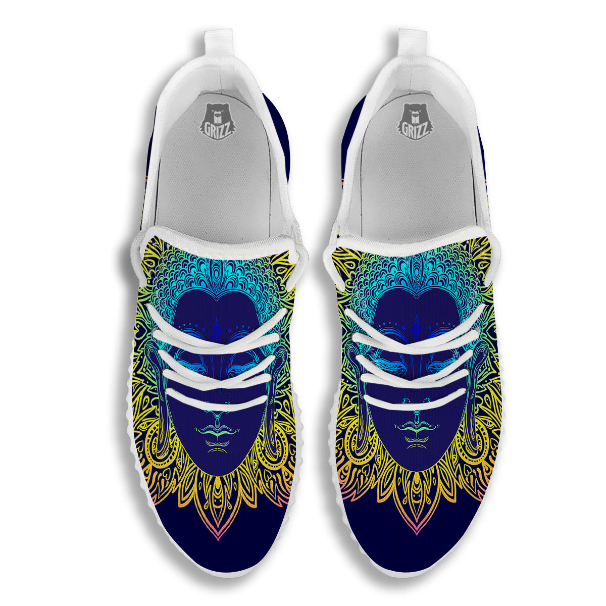 Mandala Buddha Colorful Print White Walking Shoes-grizzshop