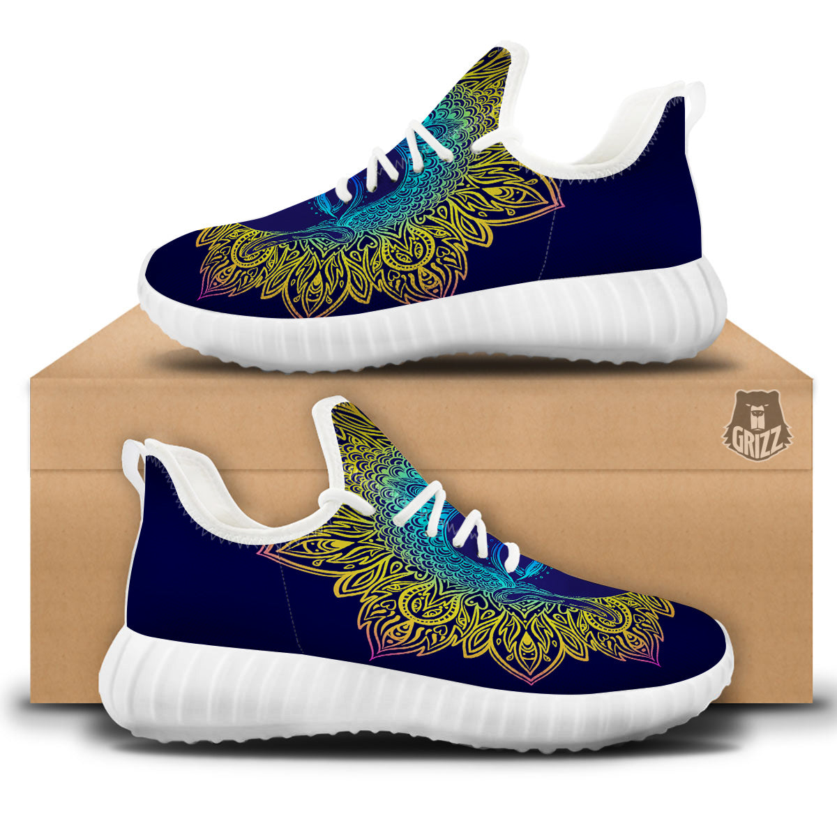 Mandala Buddha Colorful Print White Walking Shoes-grizzshop