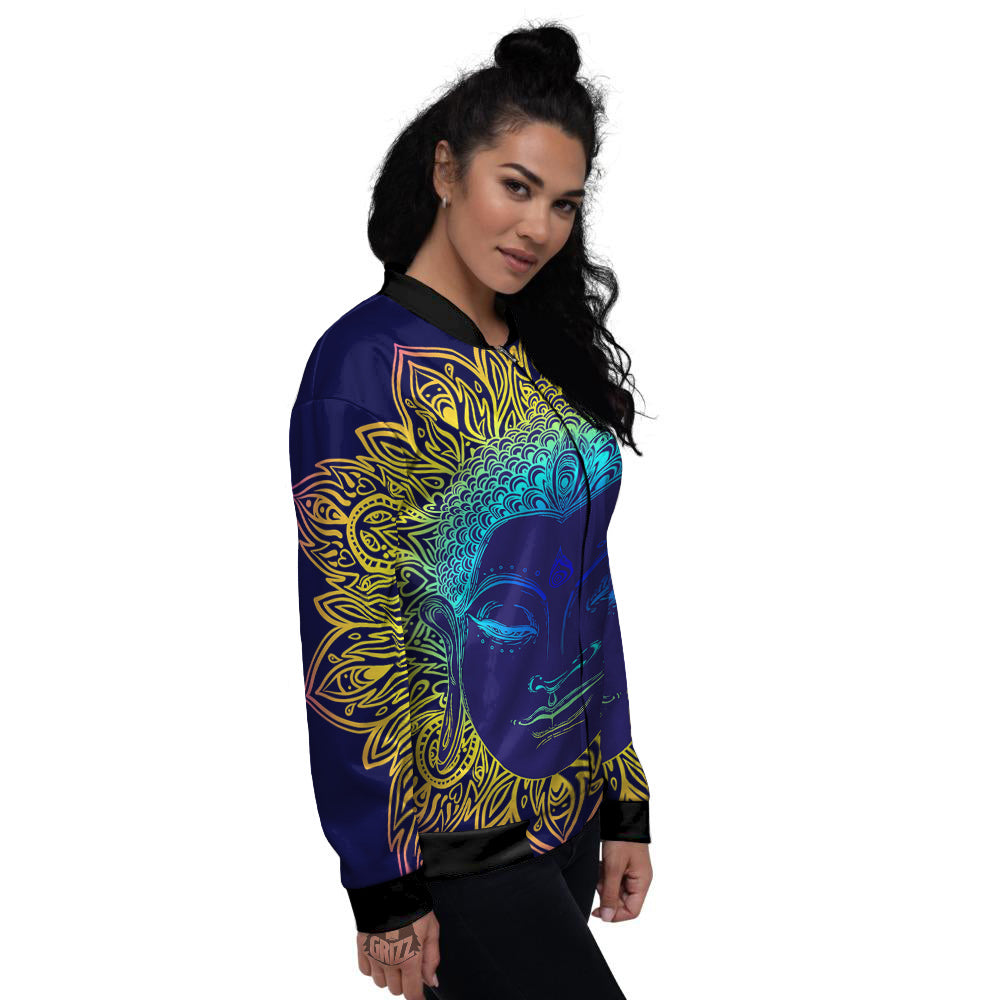 Mandala Buddha Colorful Print Women's Bomber Jacket-grizzshop