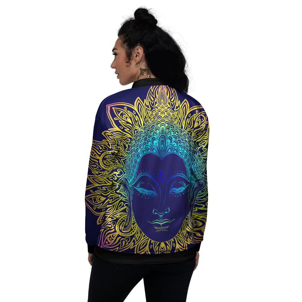 Mandala Buddha Colorful Print Women's Bomber Jacket-grizzshop