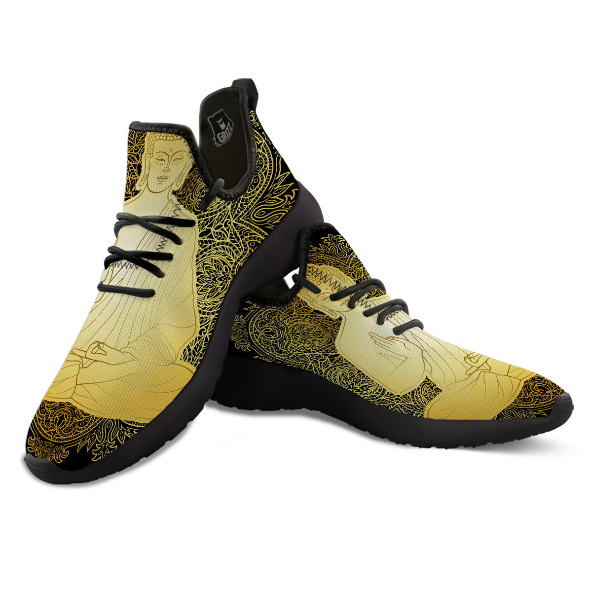 Mandala Buddha Statue Print Black Athletic Shoes-grizzshop