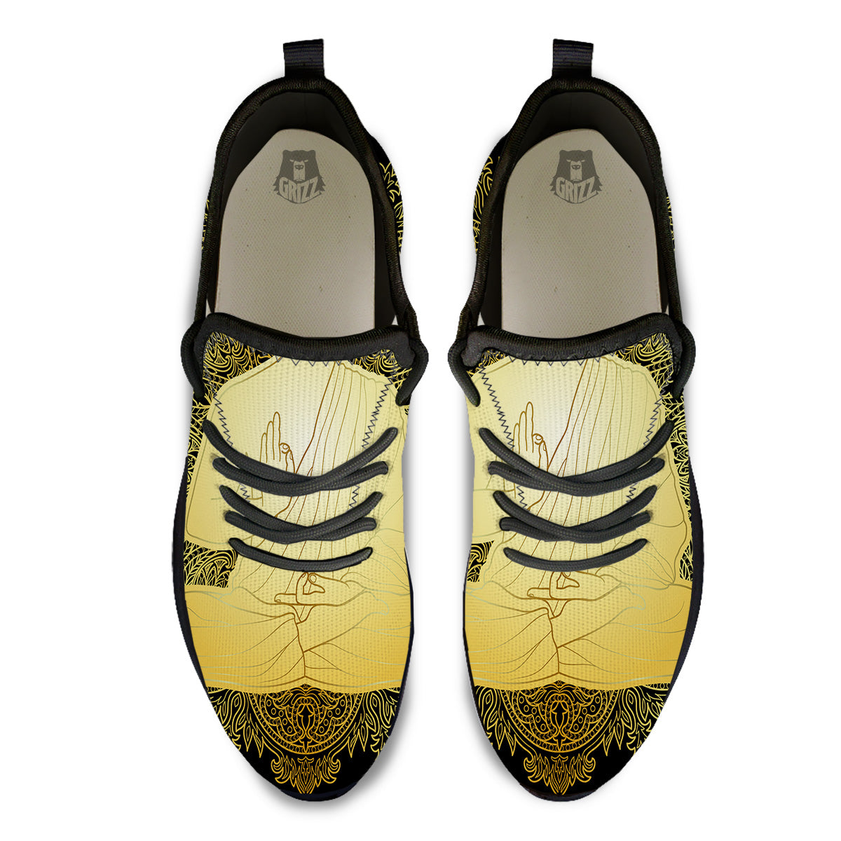 Mandala Buddha Statue Print Black Athletic Shoes-grizzshop