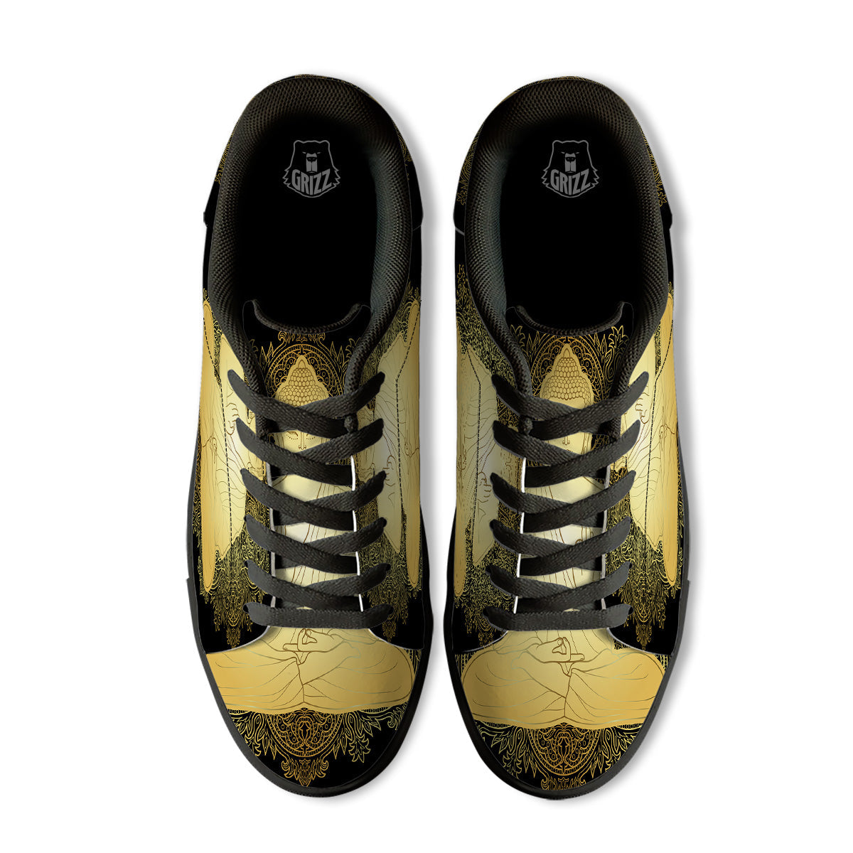 Mandala Buddha Statue Print Black Low Top Sneakers-grizzshop