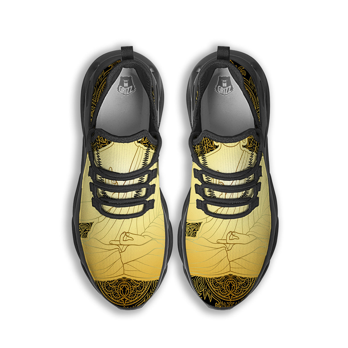Mandala Buddha Statue Print Black Running Shoes-grizzshop