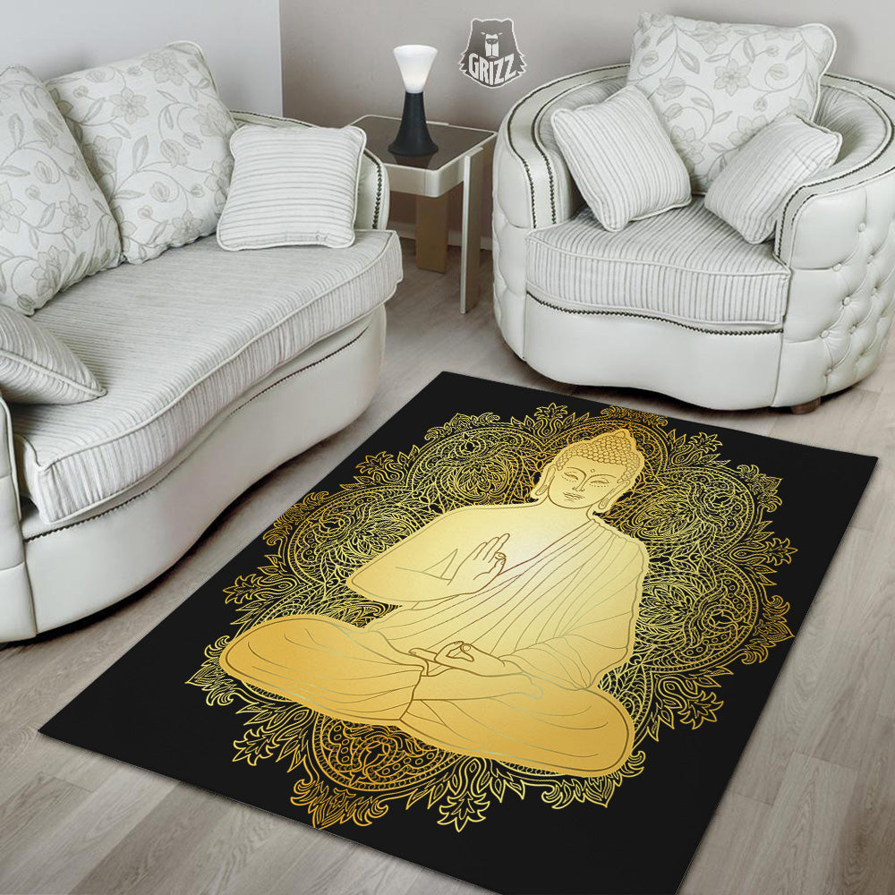 Mandala Buddha Statue Print Floor Mat-grizzshop