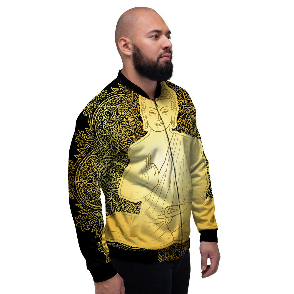 Mandala Buddha Statue Print Men's Bomber Jacket-grizzshop