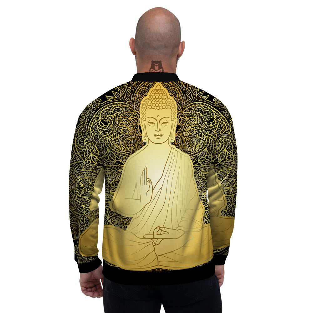 Mandala Buddha Statue Print Men's Bomber Jacket-grizzshop