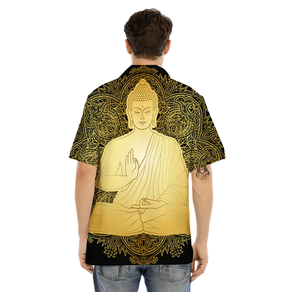 Mandala Buddha Statue Print Men's Hawaiian Shirt-grizzshop