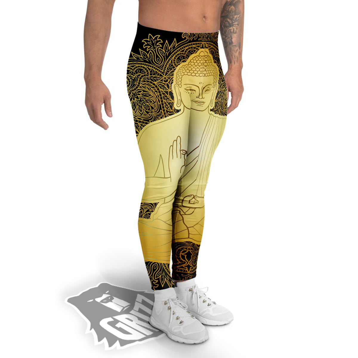 Mandala Buddha Statue Print Men's Leggings-grizzshop