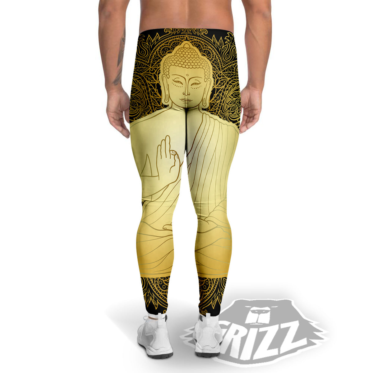 Mandala Buddha Statue Print Men's Leggings-grizzshop