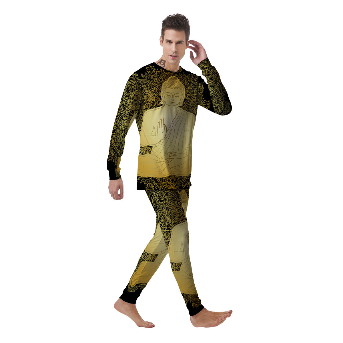 Mandala Buddha Statue Print Men's Pajamas-grizzshop