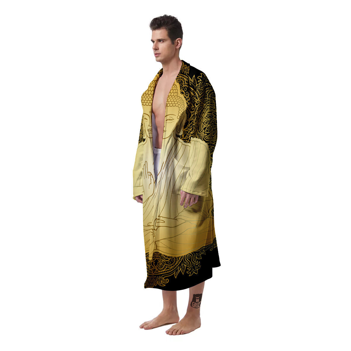 Mandala Buddha Statue Print Men's Robe-grizzshop