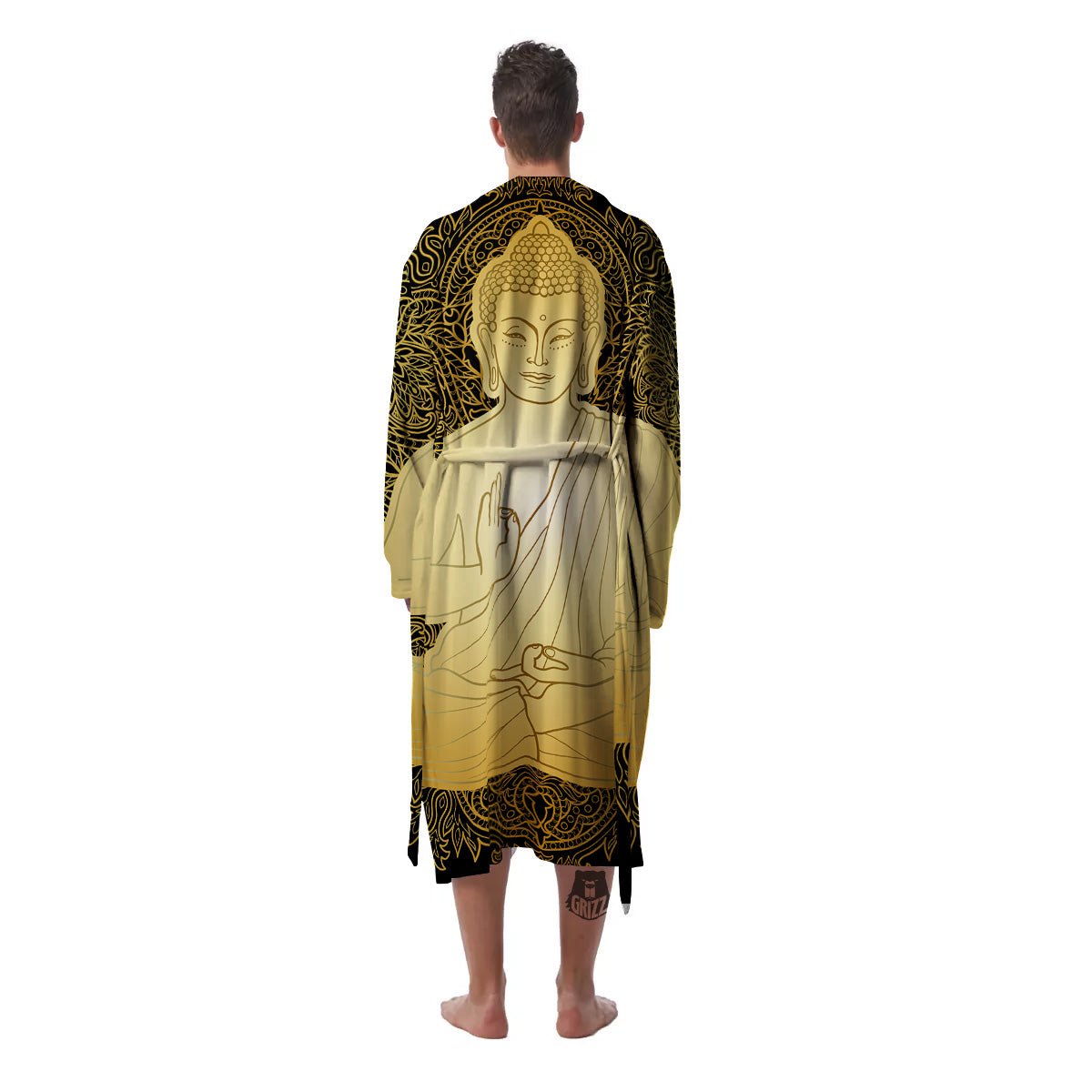 Mandala Buddha Statue Print Men's Robe-grizzshop