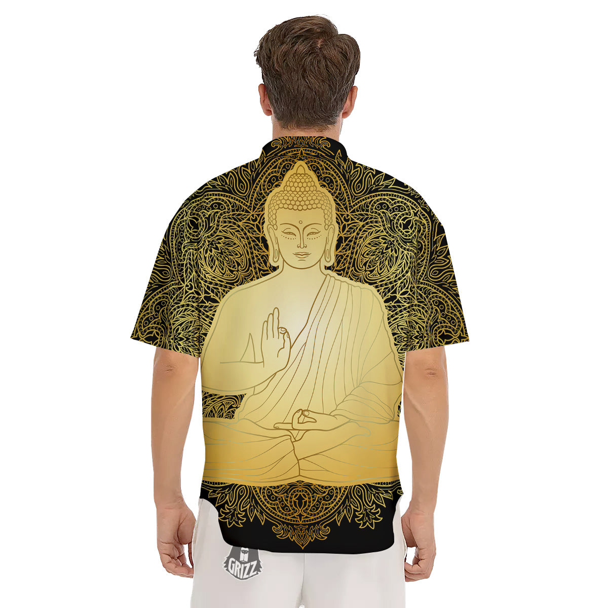 Mandala Buddha Statue Print Men's Short Sleeve Shirts-grizzshop