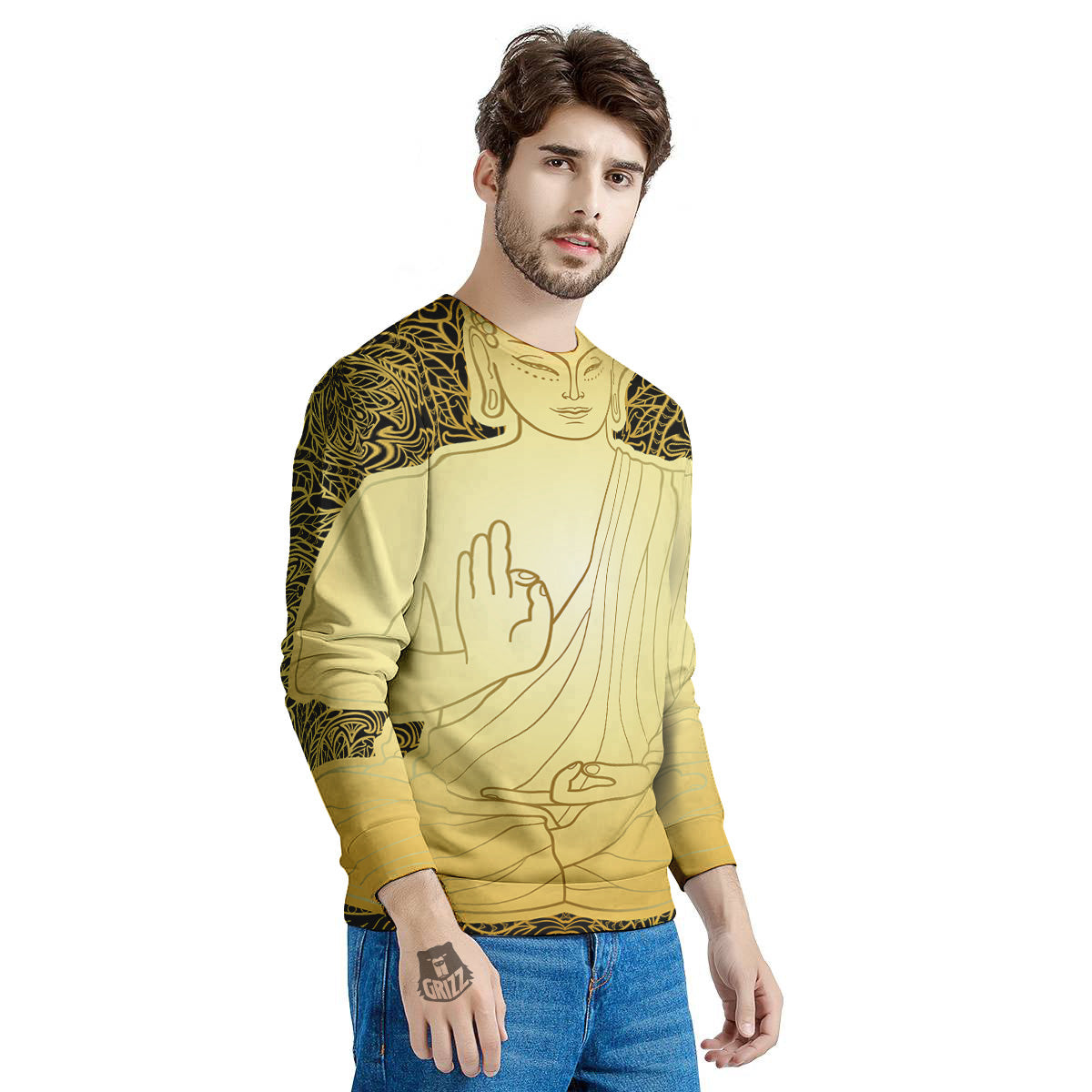 Mandala Buddha Statue Print Men's Sweatshirt-grizzshop