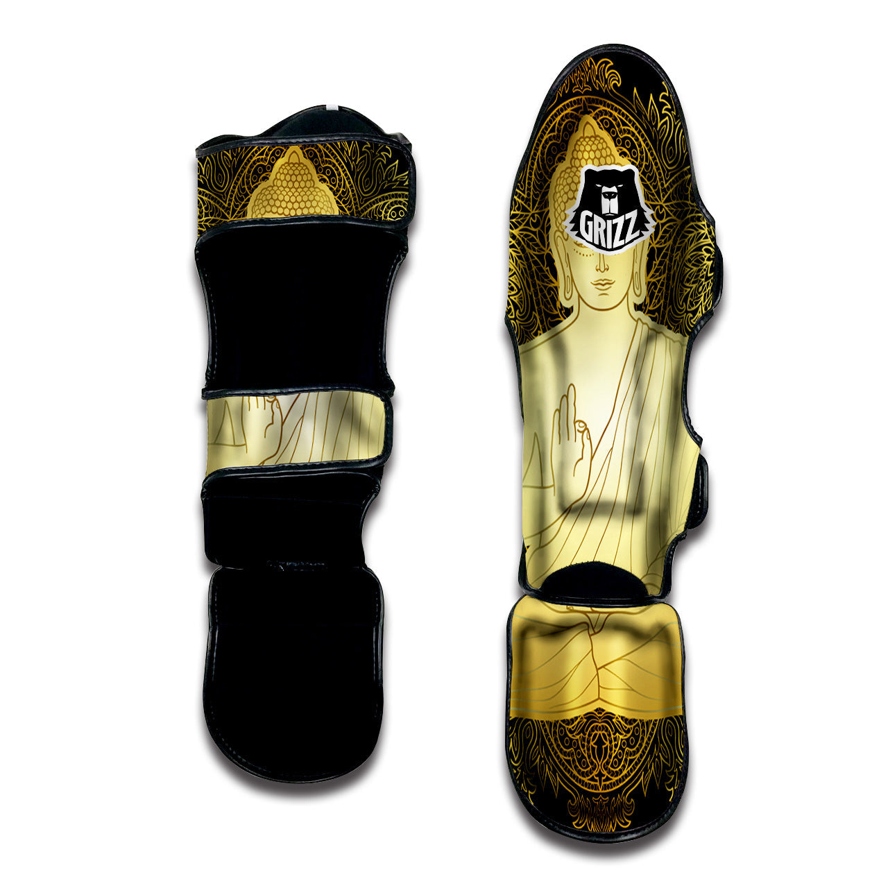 Mandala Buddha Statue Print Muay Thai Shin Guards-grizzshop
