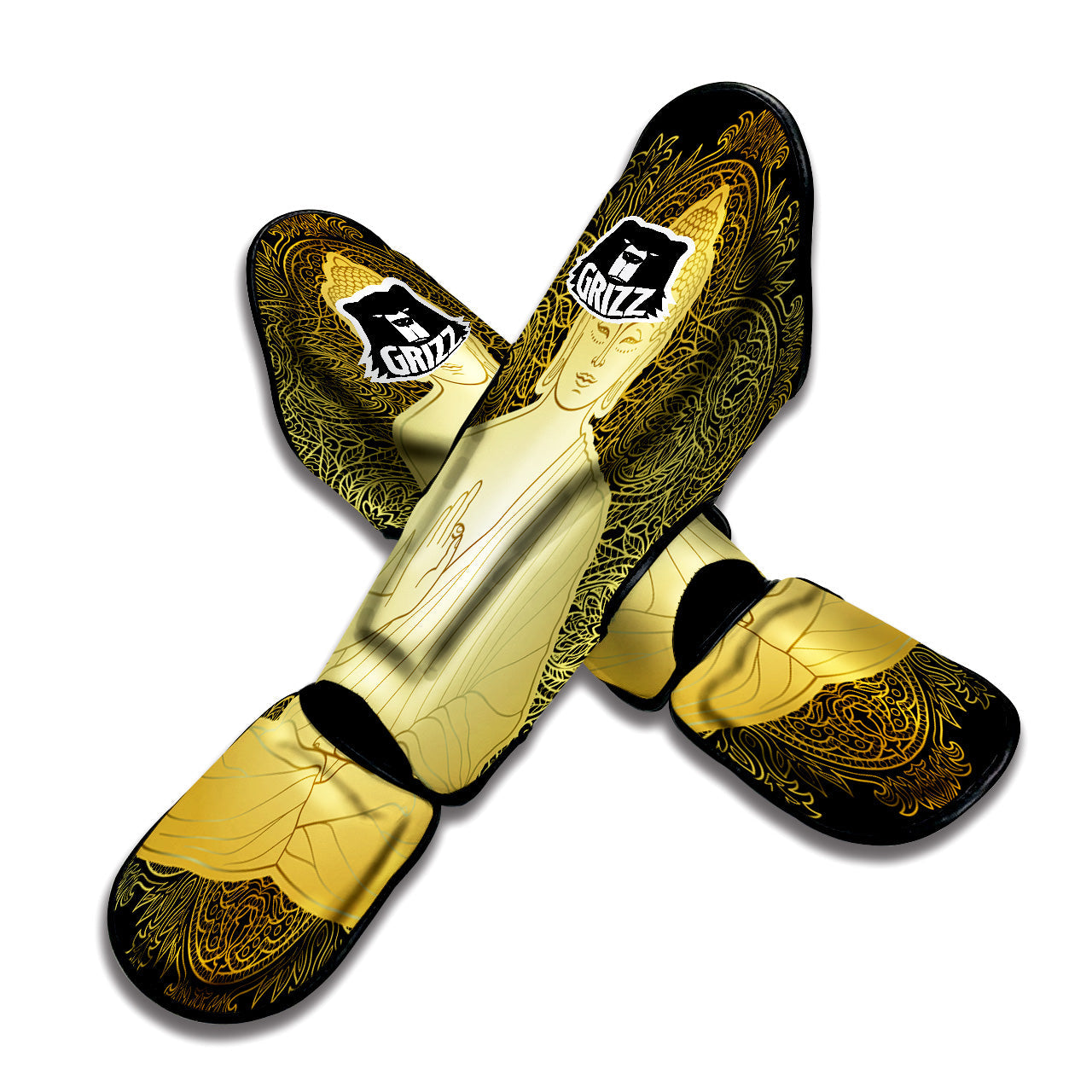 Mandala Buddha Statue Print Muay Thai Shin Guards-grizzshop