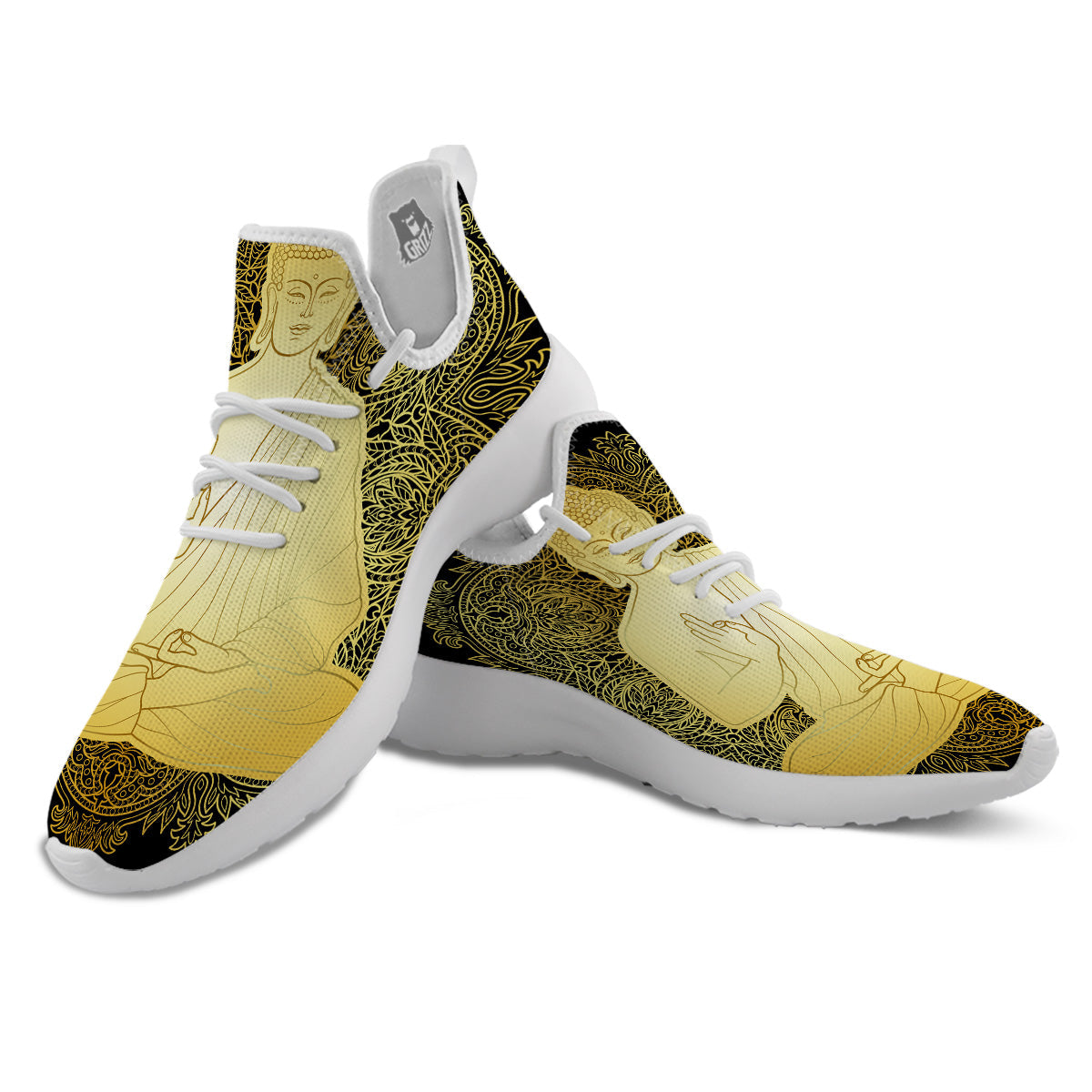 Mandala Buddha Statue Print White Athletic Shoes-grizzshop