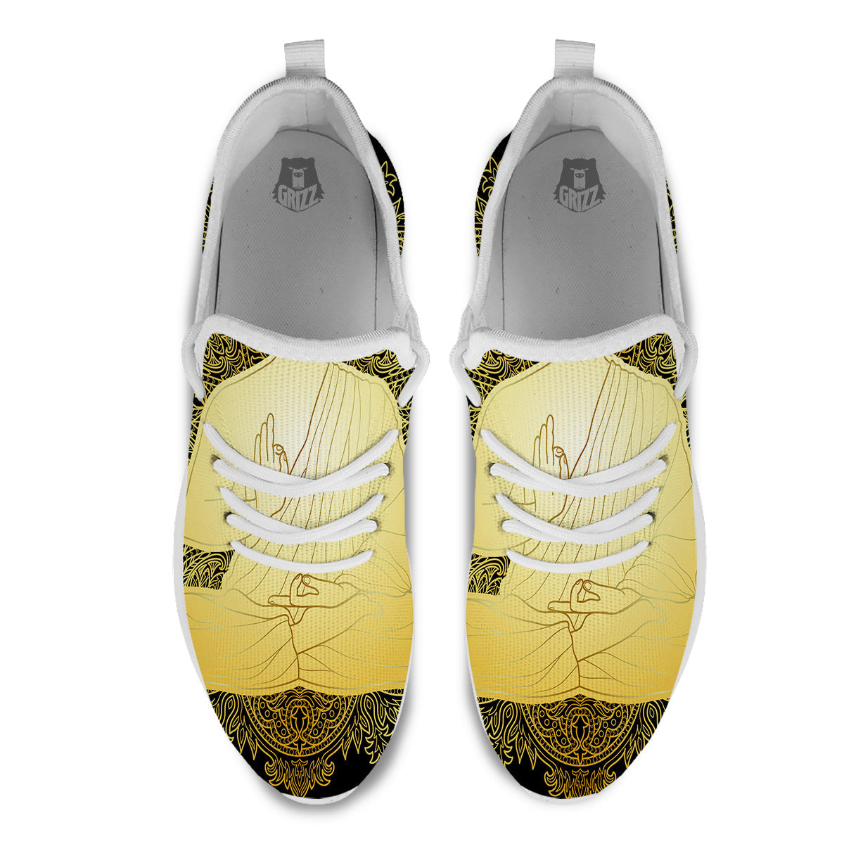 Mandala Buddha Statue Print White Athletic Shoes-grizzshop