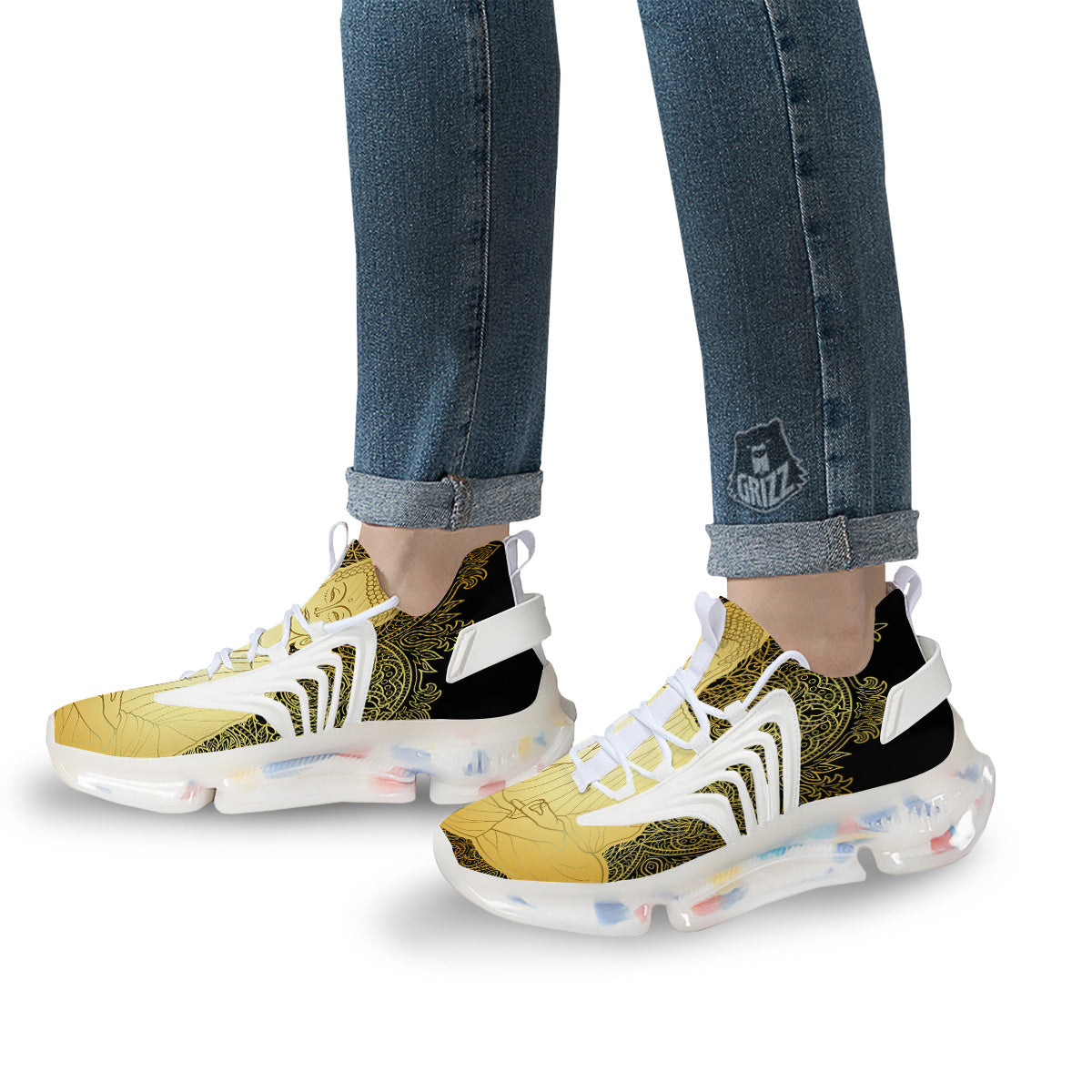 Mandala Buddha Statue Print White Gym Shoes-grizzshop