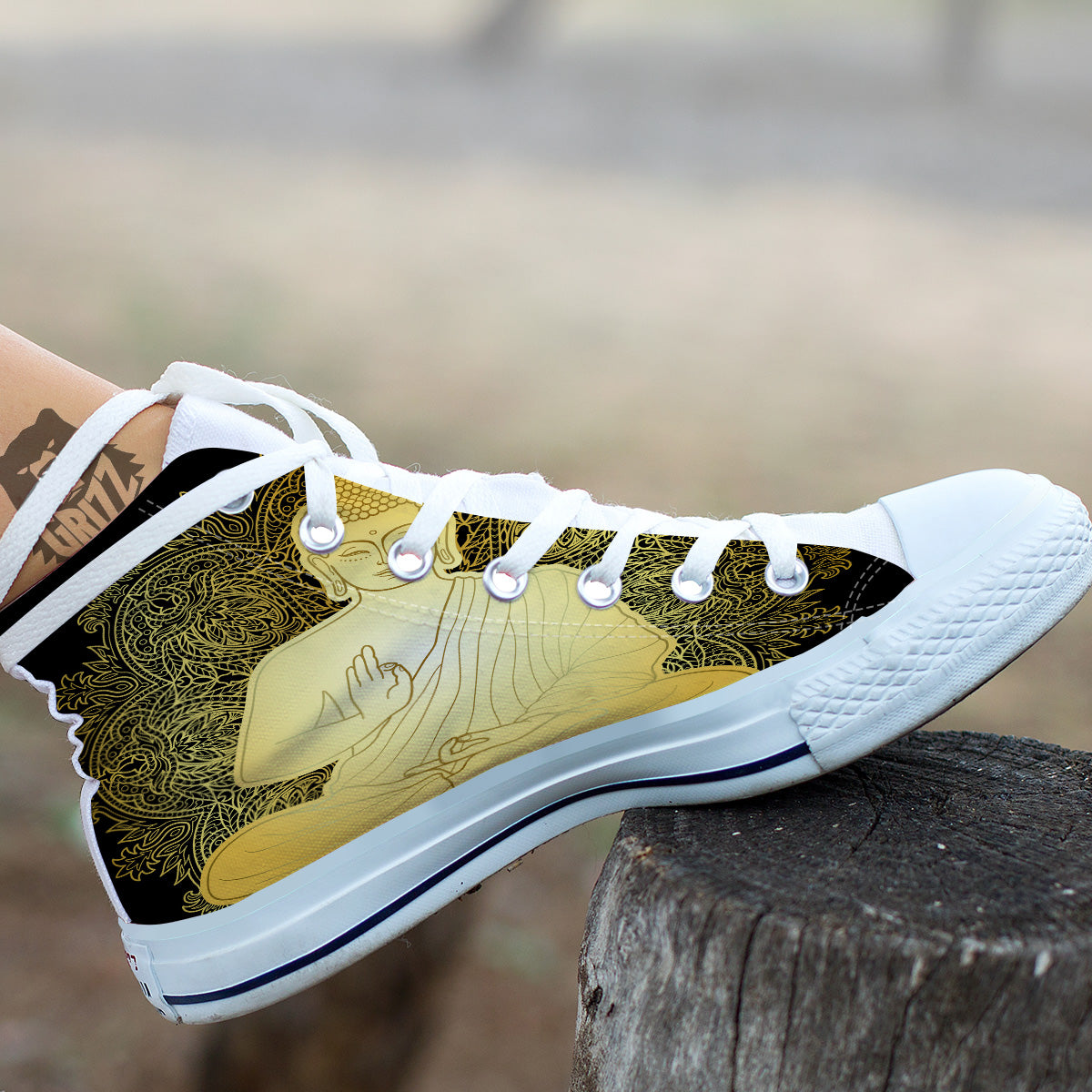 Mandala Buddha Statue Print White High Top Shoes-grizzshop