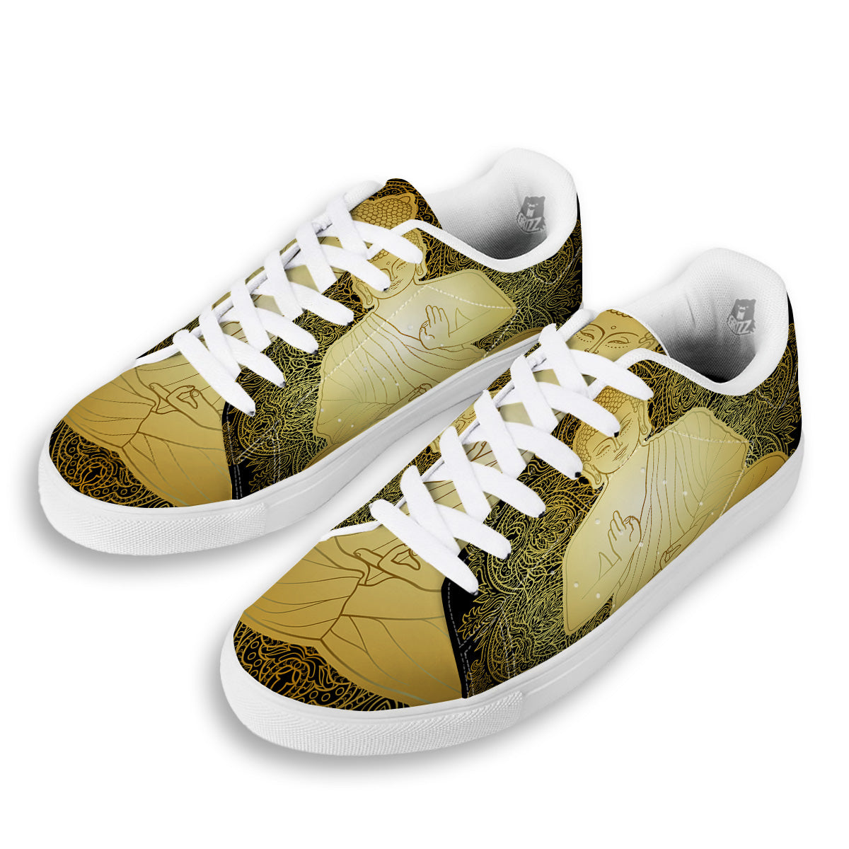 Mandala Buddha Statue Print White Low Top Sneakers-grizzshop