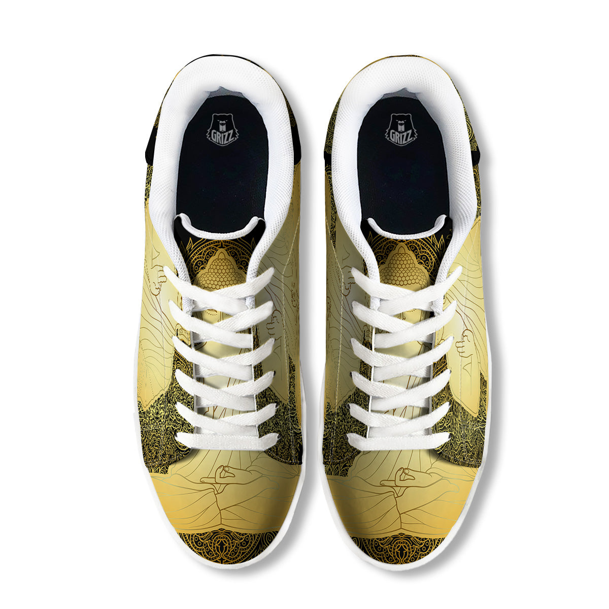 Mandala Buddha Statue Print White Low Top Sneakers-grizzshop