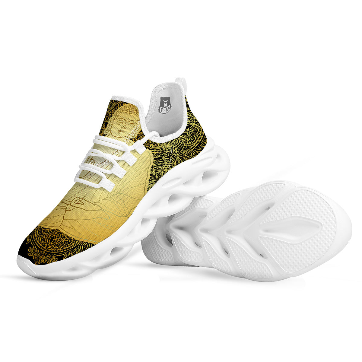Mandala Buddha Statue Print White Running Shoes-grizzshop