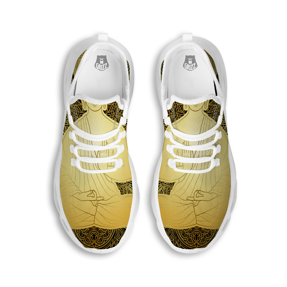 Mandala Buddha Statue Print White Running Shoes-grizzshop