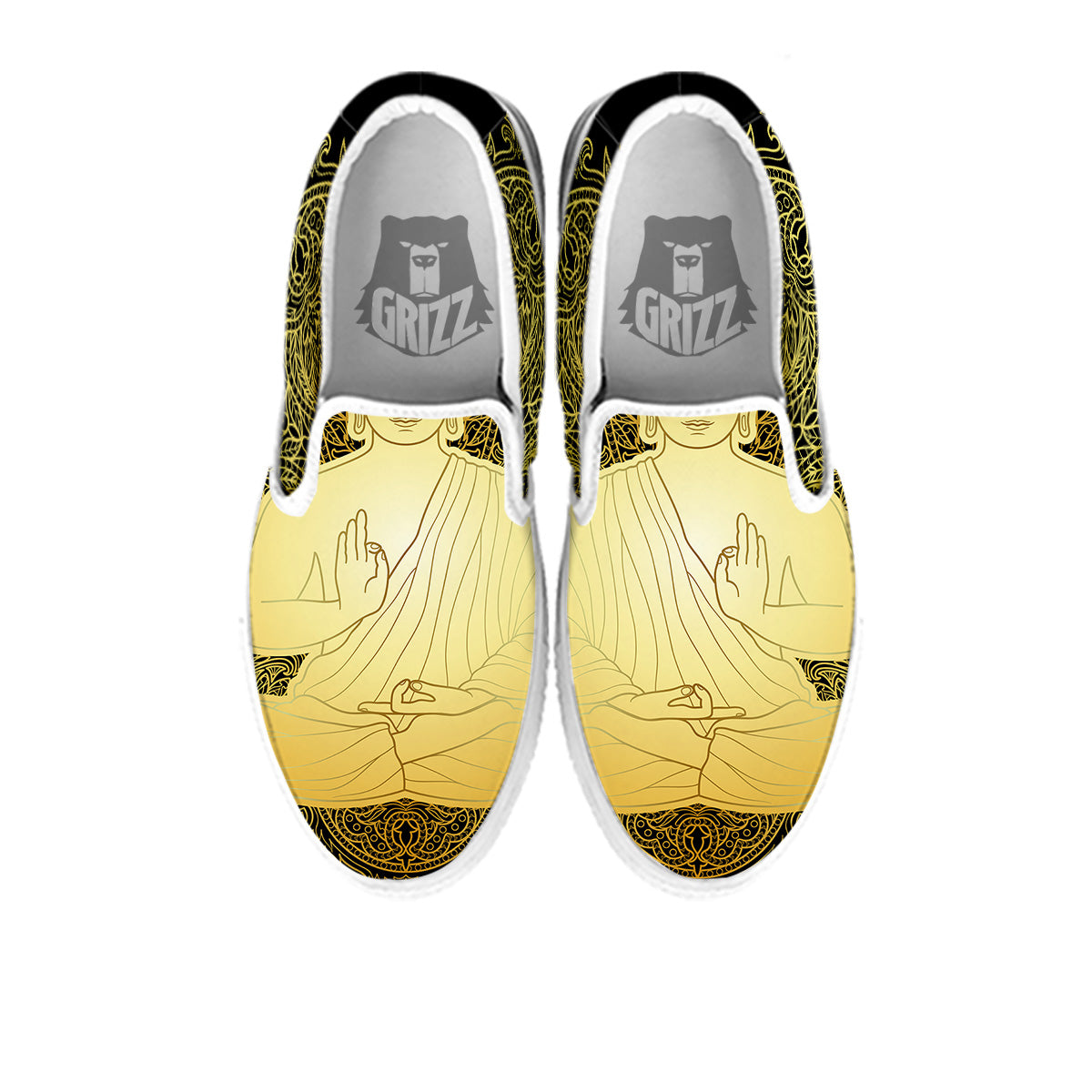 Mandala Buddha Statue Print White Slip On Shoes-grizzshop
