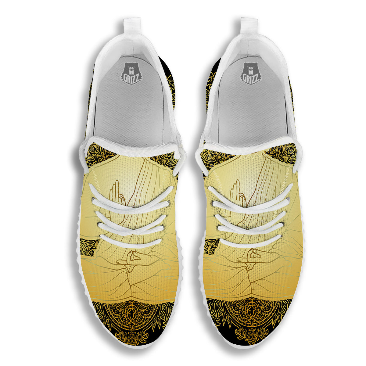 Mandala Buddha Statue Print White Walking Shoes-grizzshop